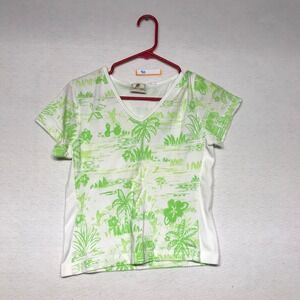 Holly Lane Tropical Palm Tree Hawaiian V-Neck T-Shirt Women's